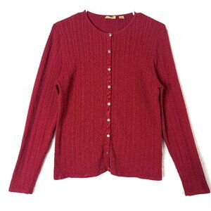 CASLON Cotton Cable Knit Preppy Academia Classic Tailored Cardigan Sweater M Red
